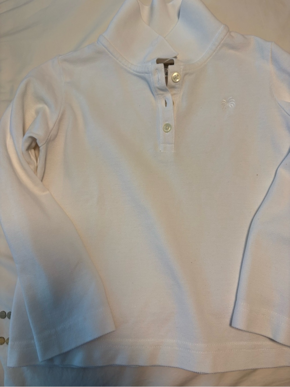 Lilly Pulitzer White Long-Sleeve Polo with Embroidered Palm